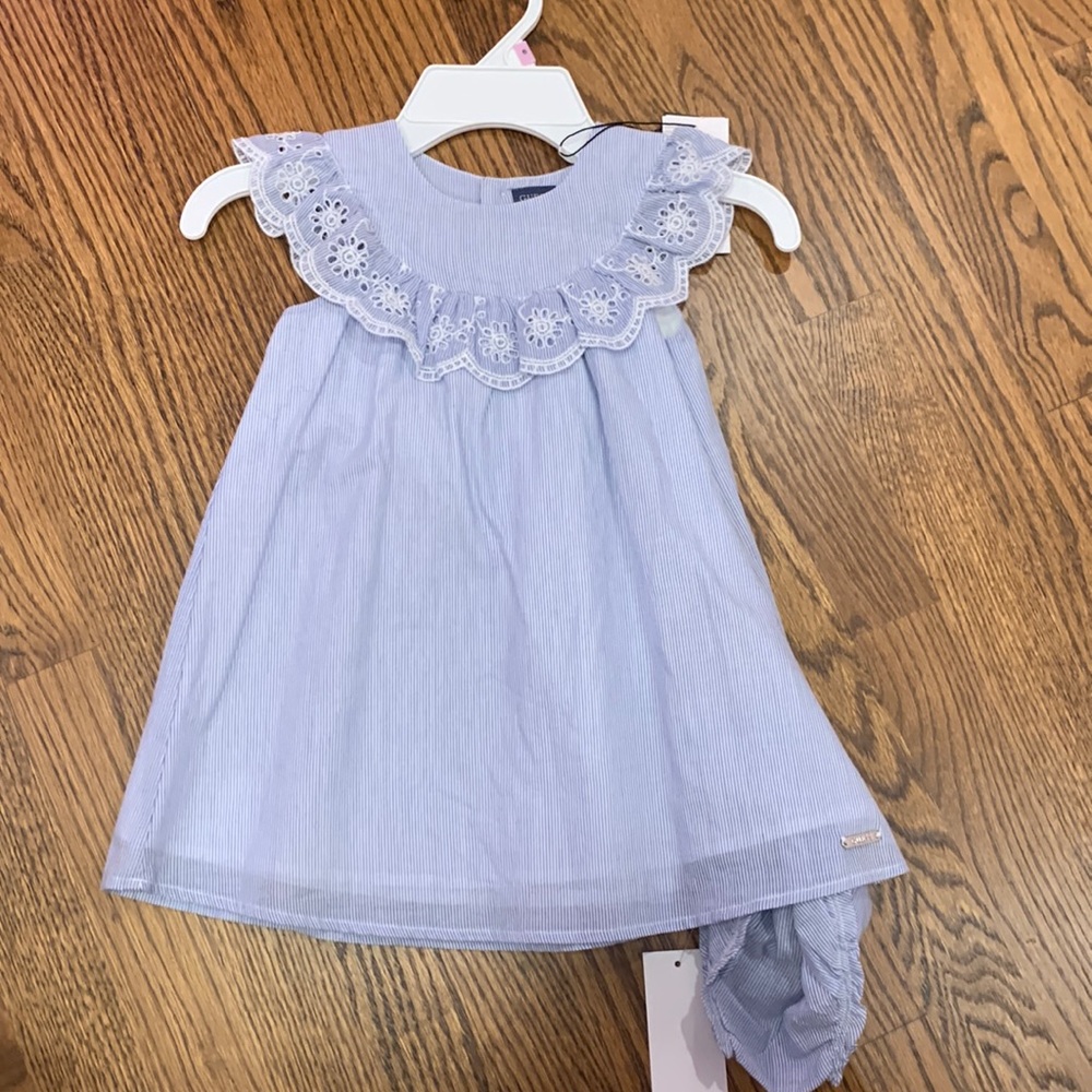 NWT Guess Baby Dress with Diaper Cover Blue and White Stripe Size 24M